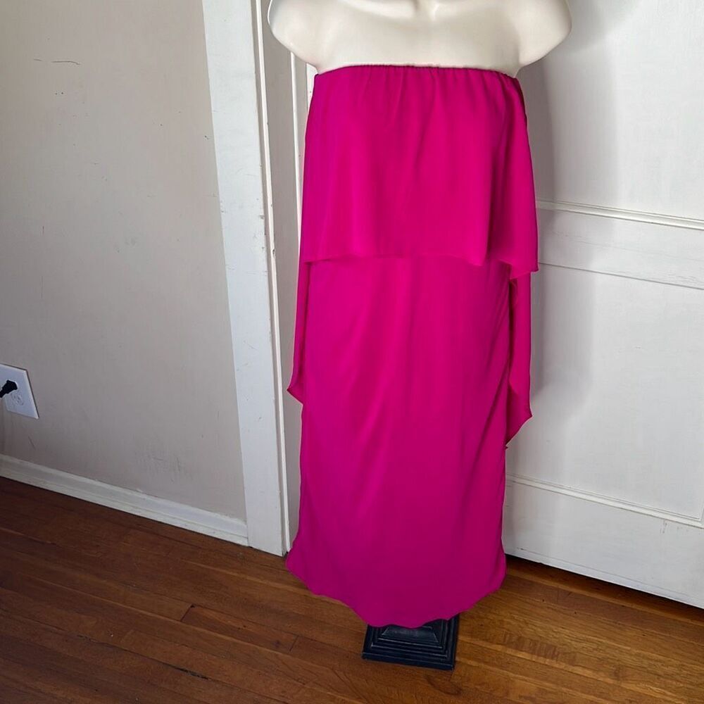 Krisa Strapless Ruffle Layer Dress Cape Back in Jazz Fuschia NWT Size Medium